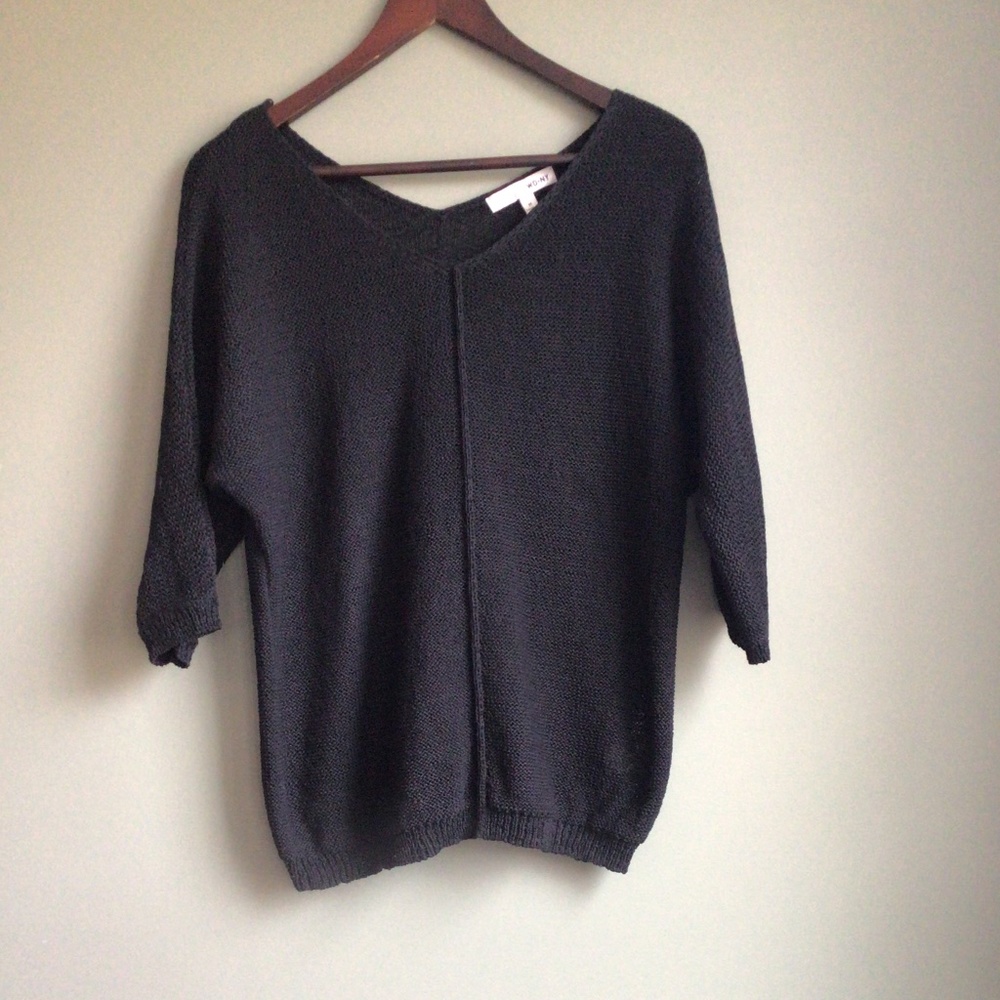 Ladies v neck knit pullover black sweater, size medium